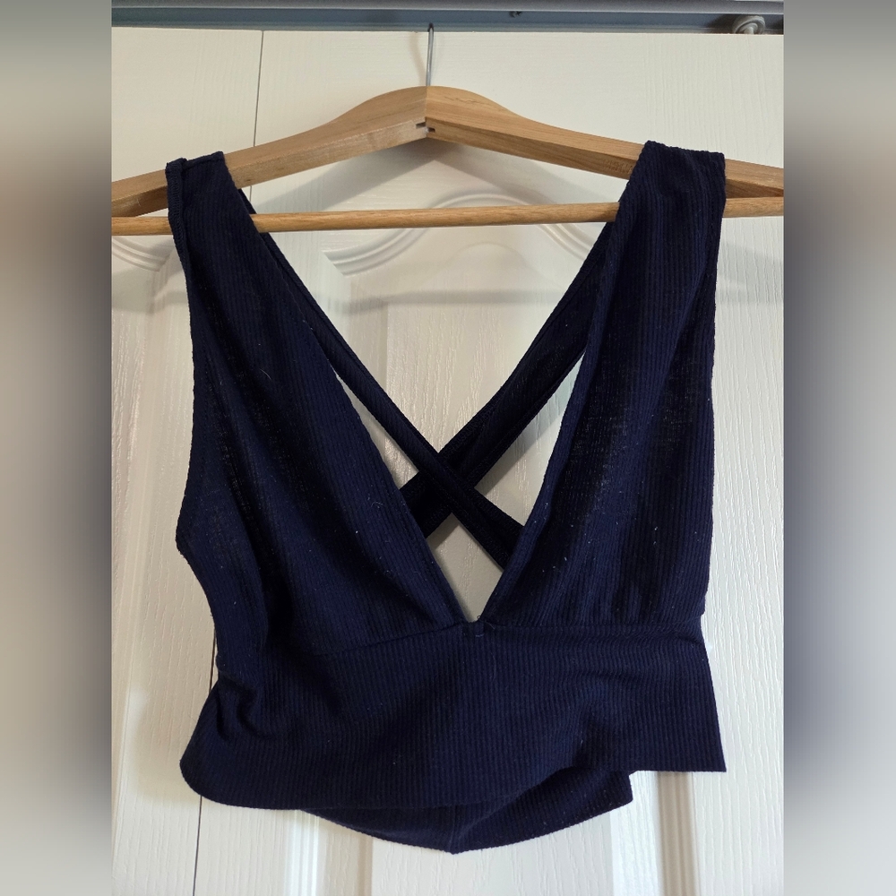 Navy And Purple Ribbed Bralette Top